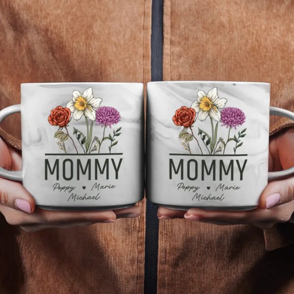 Nana Grandma Mom Birth Flowers - Personalized Marble Mug Nana Grandma Mom Birth Flowers - Personalized Marble Mug