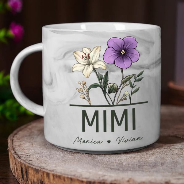 Nana Grandma Mom Birth Flowers - Personalized Marble Mug Nana Grandma Mom Birth Flowers - Personalized Marble Mug