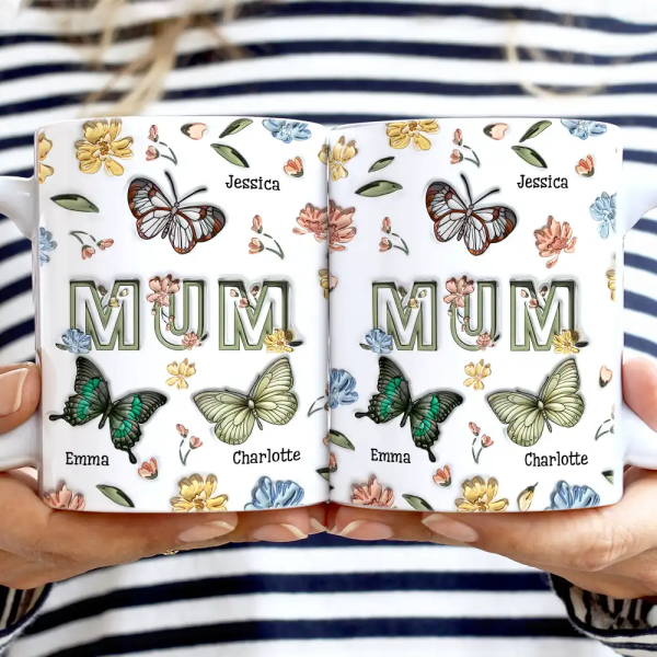 Nana Mom Birth Butterflies - 3D Inflated Effect Printed Mug, Personalized White Edge-to-Edge Mug Nana Mom Birth Butterflies - 3D Inflated Effect Printed Mug, Personalized White Edge-to-Edge Mug