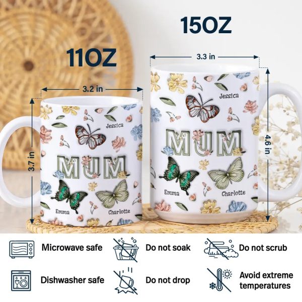 Nana Mom Birth Butterflies - 3D Inflated Effect Printed Mug, Personalized White Edge-to-Edge Mug Nana Mom Birth Butterflies - 3D Inflated Effect Printed Mug, Personalized White Edge-to-Edge Mug