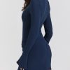 Navy Fluted Cuffs Long Sleeve Bodycon Mini Dress