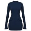 Navy Fluted Cuffs Long Sleeve Bodycon Mini Dress