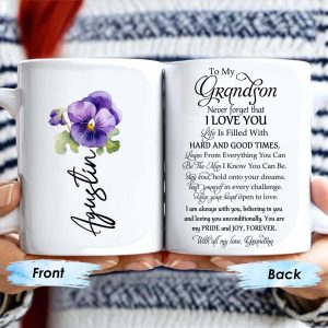 Never Forget That I Love You Grandson Pansy Flower Mug - Personalized Custom Coffee Mug - GSN025_MG