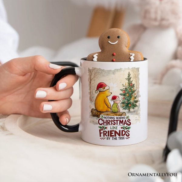 Nothing Warms Christmas Like Friends Pooh Bear Personalized Mug, Heartwarming Holiday Gift with Custom Name