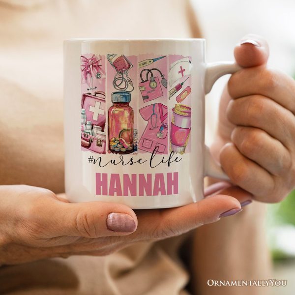 Nurse Life Personalized Mug, Coquette Medical Worker Appreciation Gift with Custom Name Nurse Life Personalized Mug, Coquette Medical Worker Appreciation Gift with Custom Name