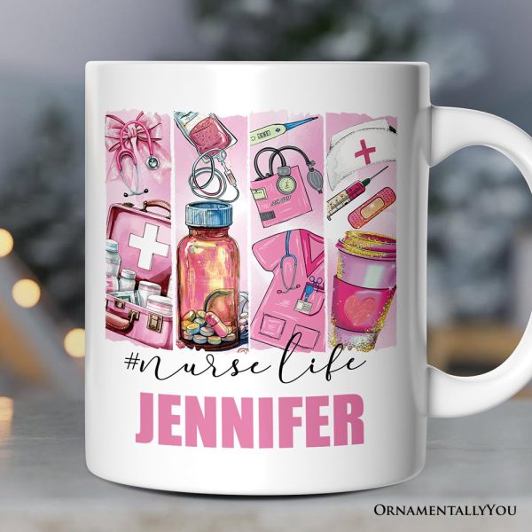 Nurse Life Personalized Mug, Coquette Medical Worker Appreciation Gift with Custom Name Nurse Life Personalized Mug, Coquette Medical Worker Appreciation Gift with Custom Name
