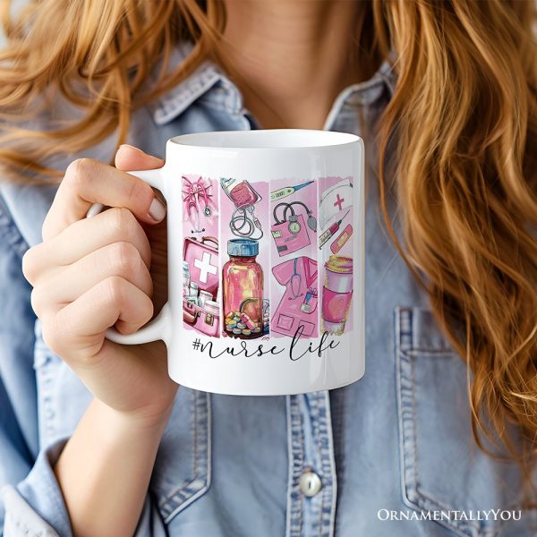 Nurse Life Personalized Mug, Coquette Medical Worker Appreciation Gift with Custom Name Nurse Life Personalized Mug, Coquette Medical Worker Appreciation Gift with Custom Name
