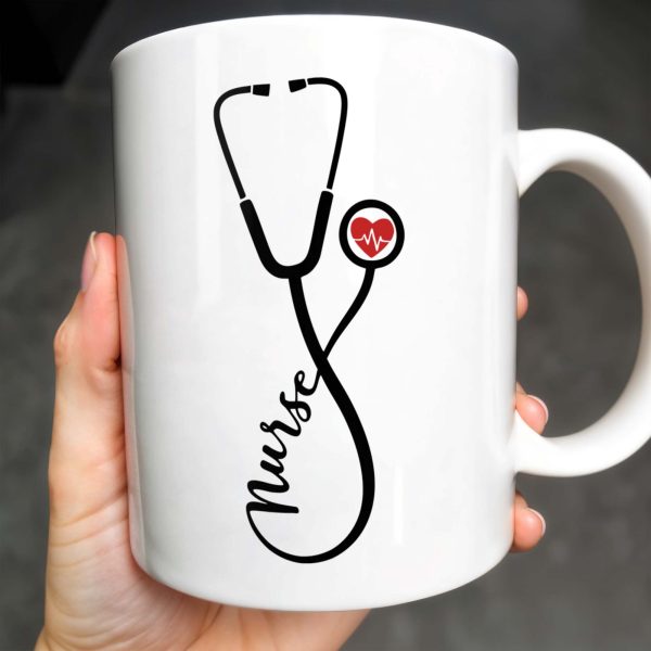 Nurse, Stethoscope and Heartbeat - Personalized Custom Coffee Mug - NUR016_MG Nurse, Stethoscope and Heartbeat - Personalized Custom Coffee Mug - NUR016_MG