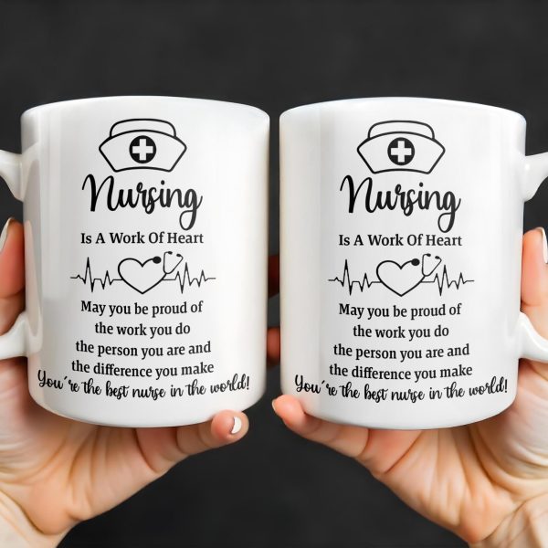 Nursing Is A Work Of Heart, Nurse Cap And Heart Rate Line - Personalized Custom Coffee Mug - DOC033_MG Nursing Is A Work Of Heart, Nurse Cap And Heart Rate Line - Personalized Custom Coffee Mug - DOC033_MG