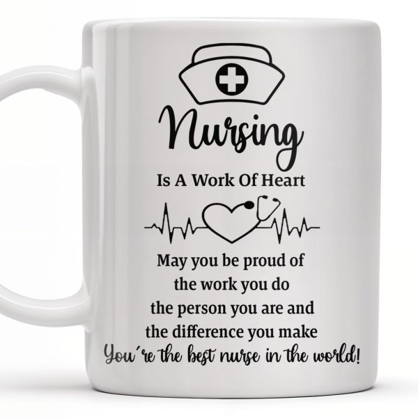 Nursing Is A Work Of Heart, Nurse Cap And Heart Rate Line - Personalized Custom Coffee Mug - DOC033_MG Nursing Is A Work Of Heart, Nurse Cap And Heart Rate Line - Personalized Custom Coffee Mug - DOC033_MG