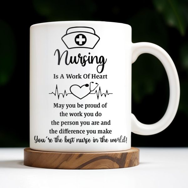 Nursing Is A Work Of Heart, Nurse Cap And Heart Rate Line - Personalized Custom Coffee Mug - DOC033_MG Nursing Is A Work Of Heart, Nurse Cap And Heart Rate Line - Personalized Custom Coffee Mug - DOC033_MG