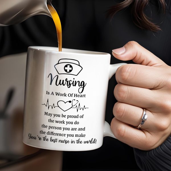 Nursing Is A Work Of Heart, Nurse Cap And Heart Rate Line - Personalized Custom Coffee Mug - DOC033_MG Nursing Is A Work Of Heart, Nurse Cap And Heart Rate Line - Personalized Custom Coffee Mug - DOC033_MG