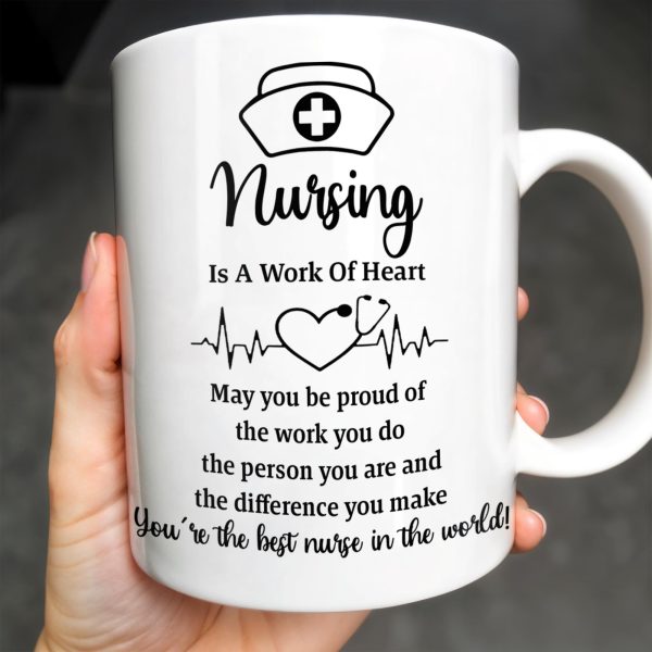 Nursing Is A Work Of Heart, Nurse Cap And Heart Rate Line - Personalized Custom Coffee Mug - DOC033_MG Nursing Is A Work Of Heart, Nurse Cap And Heart Rate Line - Personalized Custom Coffee Mug - DOC033_MG