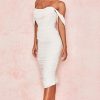 Off Shoulder Ruched Bodycon Cocktail Party Dress - White
