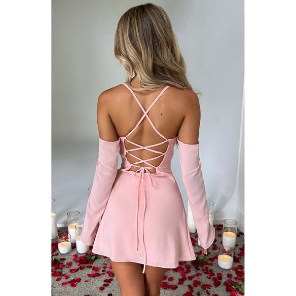 Off-shoulder Strappy Backless Tie-Up Mini Dress Off-shoulder Strappy Backless Tie-Up Mini Dress