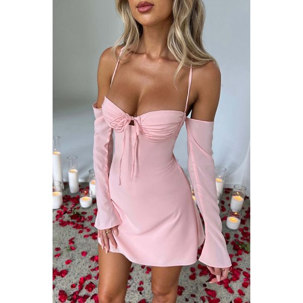 Off-shoulder Strappy Backless Tie-Up Mini Dress Off-shoulder Strappy Backless Tie-Up Mini Dress