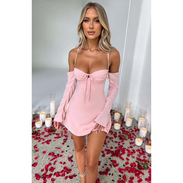 Off-shoulder Strappy Backless Tie-Up Mini Dress Off-shoulder Strappy Backless Tie-Up Mini Dress