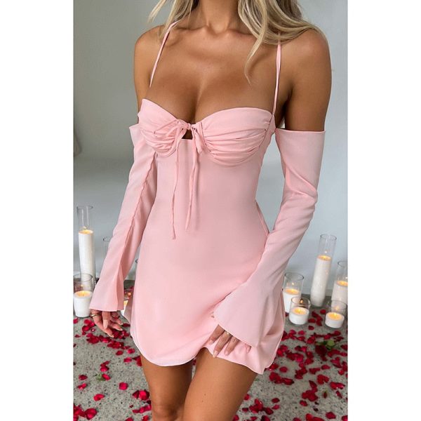 Off-shoulder Strappy Backless Tie-Up Mini Dress Off-shoulder Strappy Backless Tie-Up Mini Dress