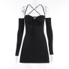 Off-shoulder Strappy Backless Tie-Up Mini Dress Off-shoulder Strappy Backless Tie-Up Mini Dress