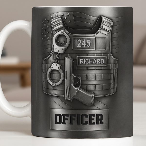 Officer, Badge, Handcuffs, And Gun - Personalized Custom Coffee Mug - OFC025_MG Officer, Badge, Handcuffs, And Gun - Personalized Custom Coffee Mug - OFC025_MG