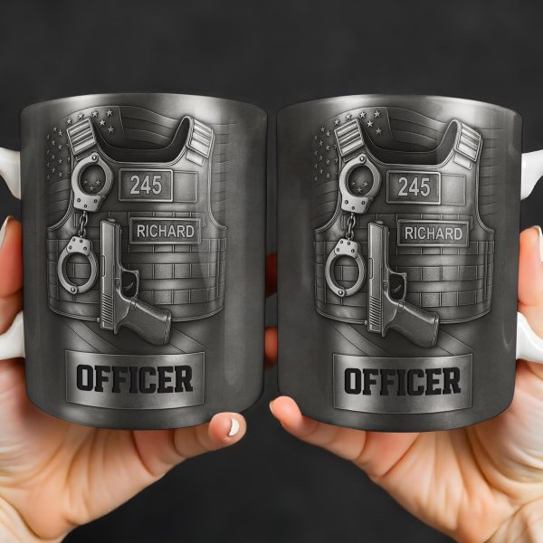 Officer, Badge, Handcuffs, And Gun - Personalized Custom Coffee Mug - OFC025_MG Officer, Badge, Handcuffs, And Gun - Personalized Custom Coffee Mug - OFC025_MG