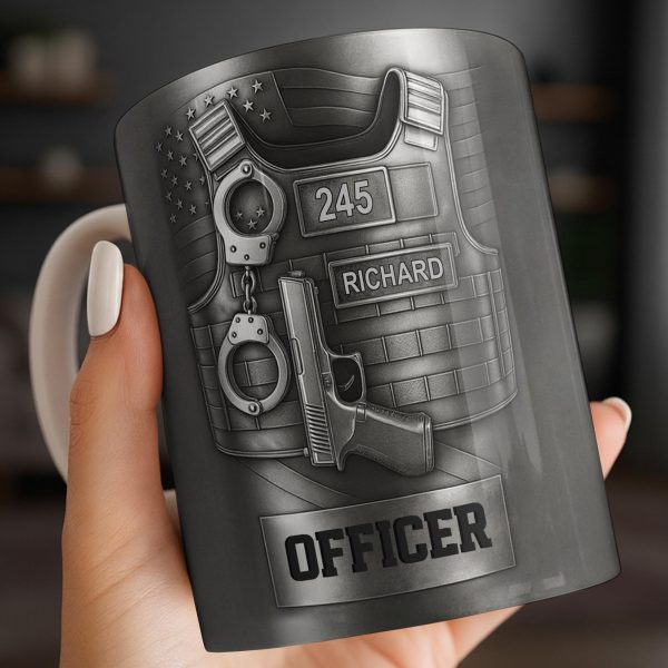 Officer, Badge, Handcuffs, And Gun - Personalized Custom Coffee Mug - OFC025_MG Officer, Badge, Handcuffs, And Gun - Personalized Custom Coffee Mug - OFC025_MG