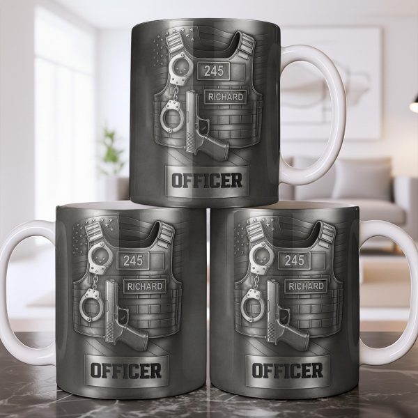 Officer, Badge, Handcuffs, And Gun - Personalized Custom Coffee Mug - OFC025_MG Officer, Badge, Handcuffs, And Gun - Personalized Custom Coffee Mug - OFC025_MG
