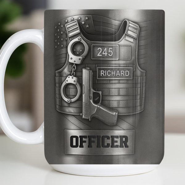 Officer, Badge, Handcuffs, And Gun - Personalized Custom Coffee Mug - OFC025_MG Officer, Badge, Handcuffs, And Gun - Personalized Custom Coffee Mug - OFC025_MG