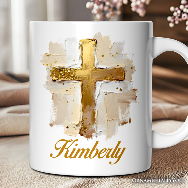 Oil Brushstroke Cross Personalized Mug, Christian Faith Jesus Easter Gift with Custom Name Oil Brushstroke Cross Personalized Mug, Christian Faith Jesus Easter Gift with Custom Name