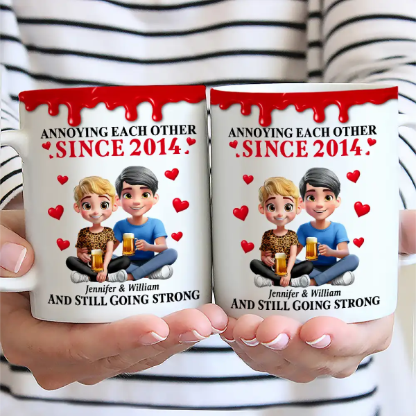 Old Couple Annoying Each Other 3D Effect - Personalized White Edge-to-Edge Mug Old Couple Annoying Each Other 3D Effect - Personalized White Edge-to-Edge Mug