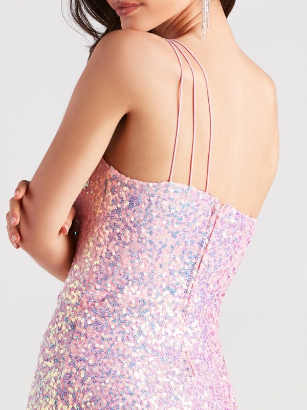 One-Shoulder Sequin High Side Slit A-line Formal Dress One-Shoulder Sequin High Side Slit A-line Formal Dress