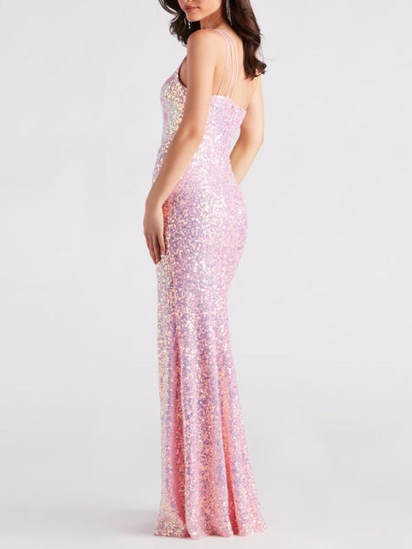One-Shoulder Sequin High Side Slit A-line Formal Dress One-Shoulder Sequin High Side Slit A-line Formal Dress