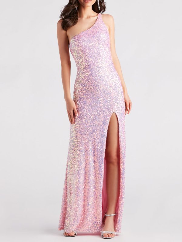 One-Shoulder Sequin High Side Slit A-line Formal Dress One-Shoulder Sequin High Side Slit A-line Formal Dress