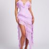 Open Back Ruffle Frill V Neck Split Maxi Dress Open Back Ruffle Frill V Neck Split Maxi Dress