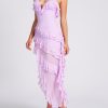 Open Back Ruffle Frill V Neck Split Maxi Dress Open Back Ruffle Frill V Neck Split Maxi Dress