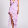 Open Back Ruffle Frill V Neck Split Maxi Dress Open Back Ruffle Frill V Neck Split Maxi Dress