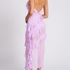 Open Back Ruffle Frill V Neck Split Maxi Dress Open Back Ruffle Frill V Neck Split Maxi Dress