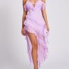 Open Back Ruffle Frill V Neck Split Maxi Dress Open Back Ruffle Frill V Neck Split Maxi Dress