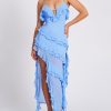 Open Back Ruffle Frill V Neck Split Maxi Dress Open Back Ruffle Frill V Neck Split Maxi Dress