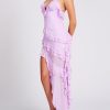 Open Back Ruffle Frill V Neck Split Maxi Dress Open Back Ruffle Frill V Neck Split Maxi Dress