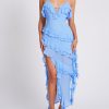 Open Back Ruffle Frill V Neck Split Maxi Dress Open Back Ruffle Frill V Neck Split Maxi Dress