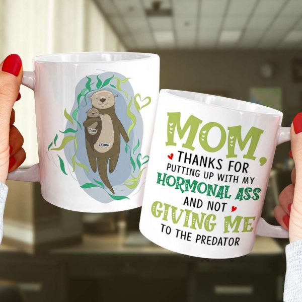 Otter Mother's Love Grows By Giving, Personalized Mom White Mug, Accent, Wine Tumbler Gift For Mom