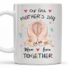 Our First Mother's Day, Mom and Lucia Together, Baby Feet and Hearts - Personalized Custom Coffee Mug - MOM094_MG Our First Mother's Day, Mom and Lucia Together, Baby Feet and Hearts - Personalized Custom Coffee Mug - MOM094_MG