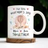 Our First Mother's Day, Mom and Lucia Together, Baby Feet and Hearts - Personalized Custom Coffee Mug - MOM094_MG Our First Mother's Day, Mom and Lucia Together, Baby Feet and Hearts - Personalized Custom Coffee Mug - MOM094_MG