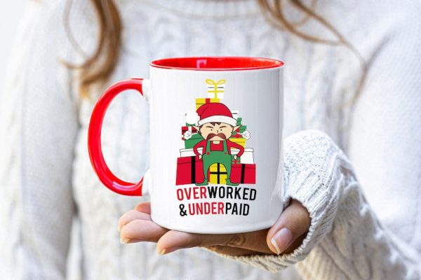 Overworked & Underpaid Elf Christmas - Accent Ceramic Mug Overworked & Underpaid Elf Christmas - Accent Ceramic Mug
