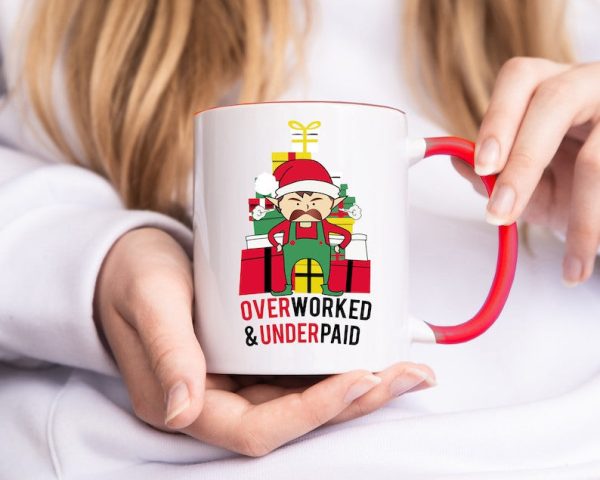 Overworked & Underpaid Elf Christmas - Accent Ceramic Mug Overworked & Underpaid Elf Christmas - Accent Ceramic Mug