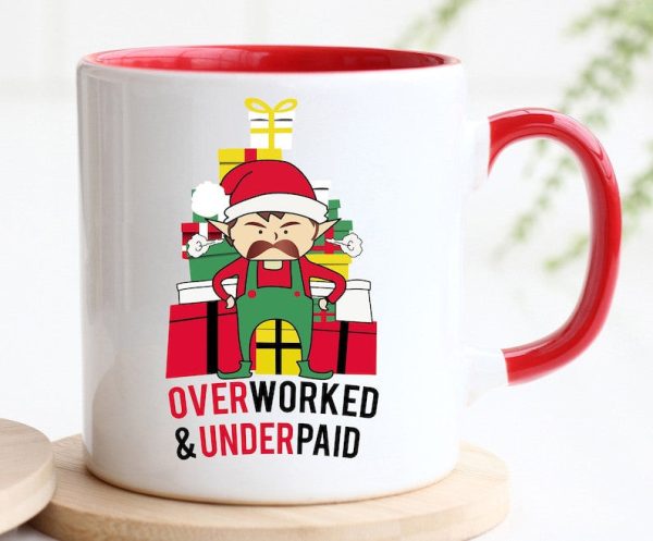 Overworked & Underpaid Elf Christmas - Accent Ceramic Mug Overworked & Underpaid Elf Christmas - Accent Ceramic Mug