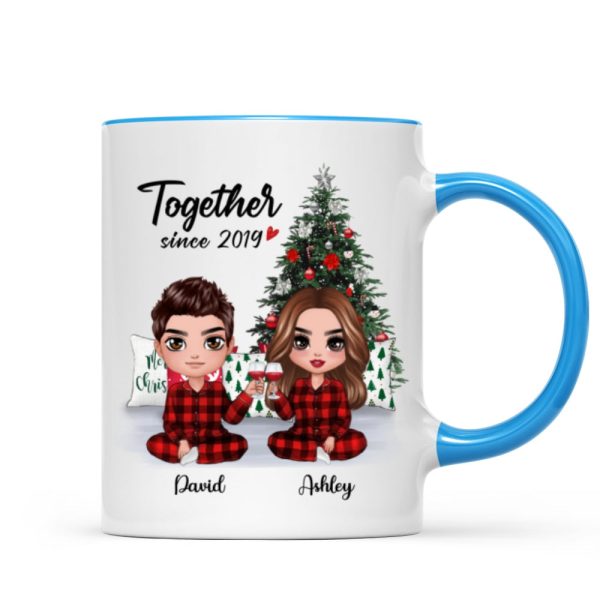 Pajama Doll Couple Sitting Beside Christmas Tree Personalized Mug Pajama Doll Couple Sitting Beside Christmas Tree Personalized Mug