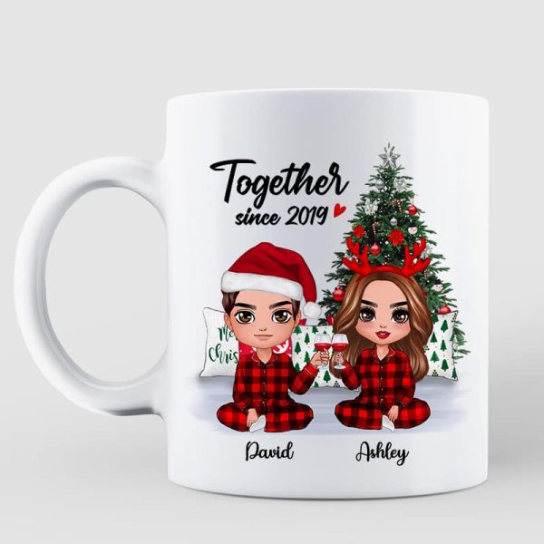 Pajama Doll Couple Sitting Beside Christmas Tree Personalized Mug Pajama Doll Couple Sitting Beside Christmas Tree Personalized Mug