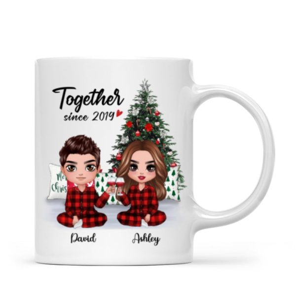 Pajama Doll Couple Sitting Beside Christmas Tree Personalized Mug Pajama Doll Couple Sitting Beside Christmas Tree Personalized Mug